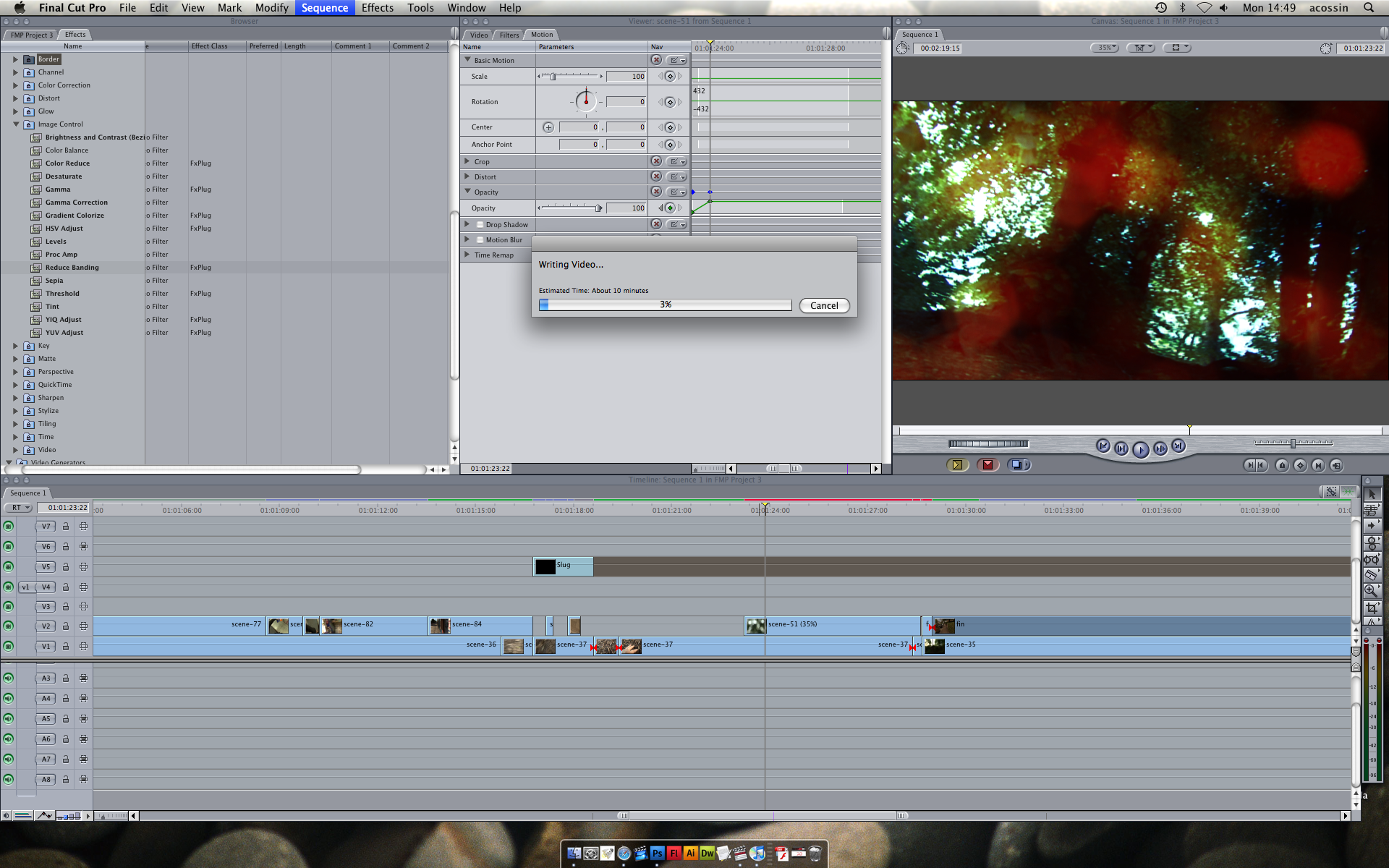 Screenshot of footage being edited in Final Cut Pro 7