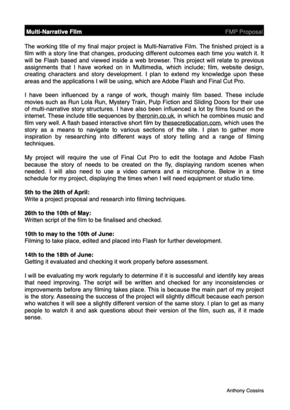 Screenshot of the proposal required by college